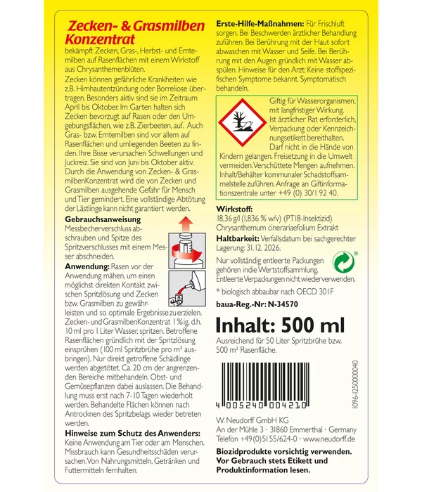 Neudorff Zecken- & Grasmilbenkonzentrat, 500 Ml 4 Neudorff Zecken- & Grasmilbenkonzentrat, 500 Ml – Bild 2