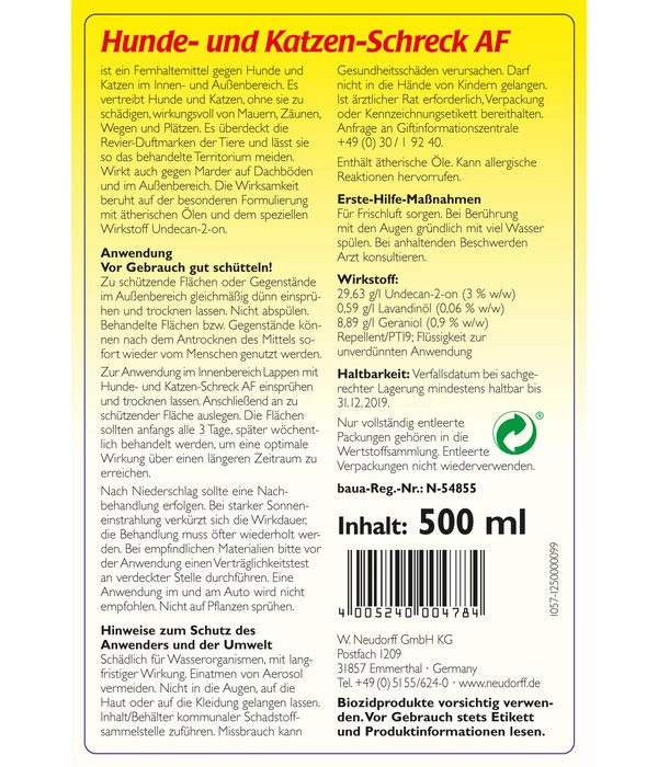 Neudorff Hunde- Und Katzen-Schreck AF, 500 Ml 4 Neudorff Hunde- Und Katzen-Schreck AF, 500 Ml – Bild 2