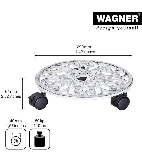 Wagner Pflanzenroller Antik, Ø 29 Cm, Weiß 7 Wagner Pflanzenroller Antik, Ø 29 Cm, Weiß – Bild 5