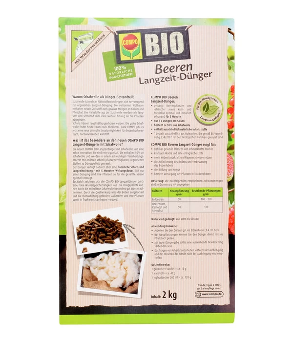 COMPO BIO Beeren Langzeit-Dünger Mit Schafwolle 4 COMPO BIO Beeren Langzeit-Dünger Mit Schafwolle – Bild 2