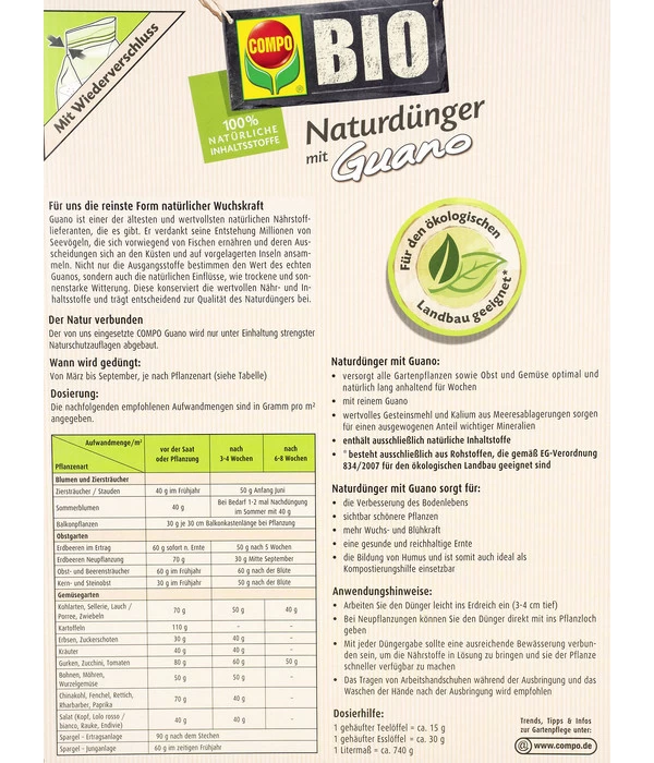 COMPO BIO Naturdünger Mit Guano 4 COMPO BIO Naturdünger Mit Guano – Bild 2
