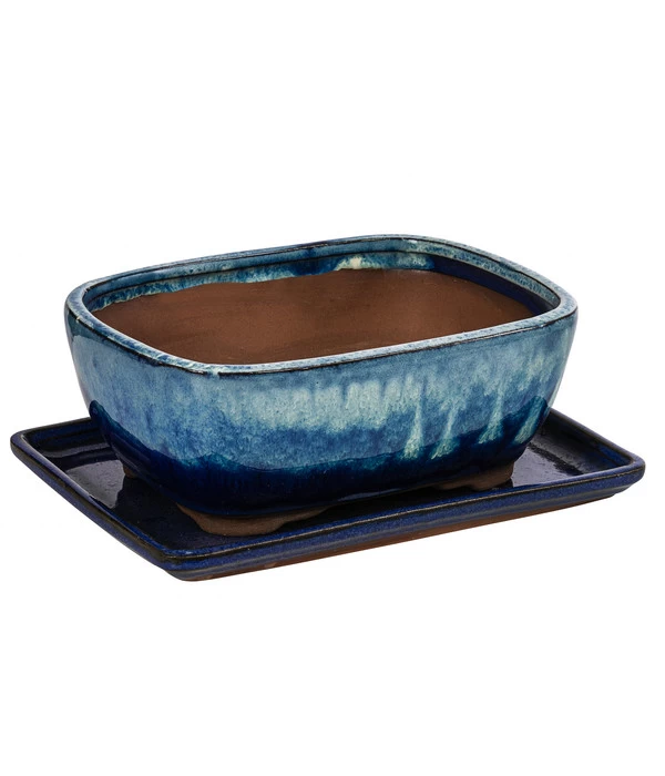 Dehner Keramik-Bonsaischale, Rechteckig, Blau/beige 3 Dehner Keramik-Bonsaischale, Rechteckig, Blau/beige